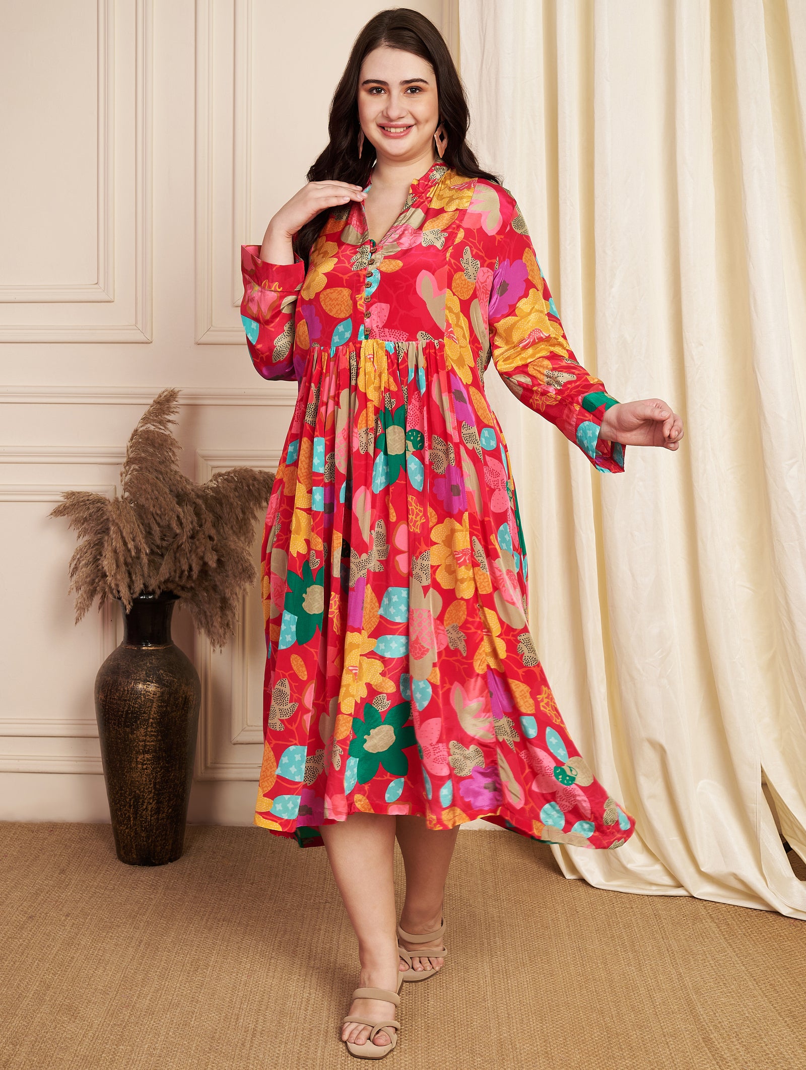 Rani Pink Crepe Midi Dress