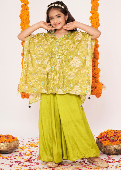 Mehndi Green Chinnon Gharara Set