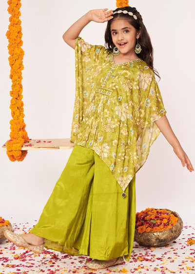 Mehndi Green Chinnon Gharara Set