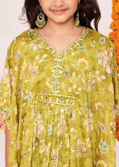 Mehndi Green Chinnon Gharara Set