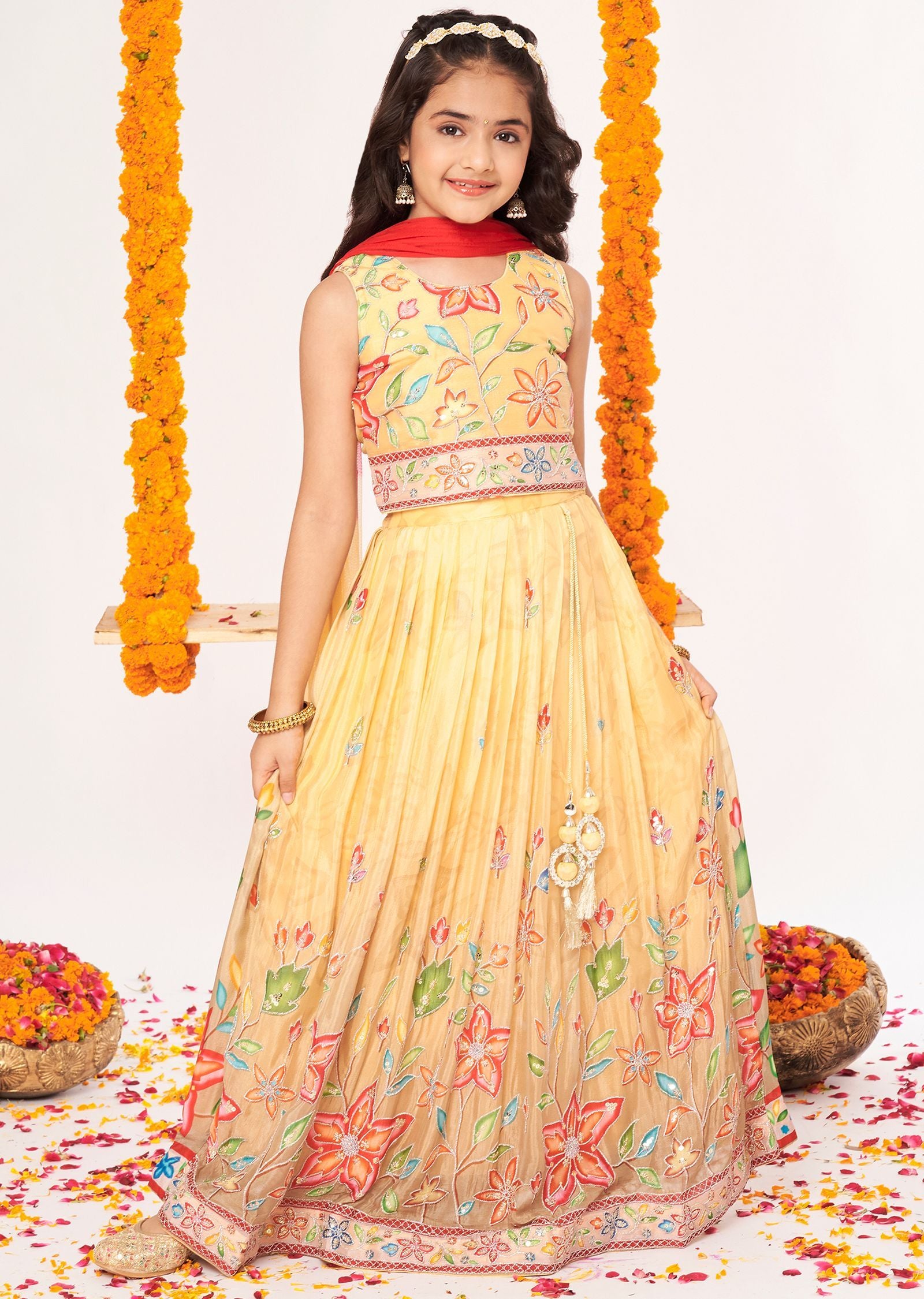 Biege Chinnon Lehenga
