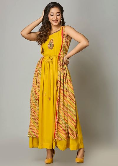 Yellow Georgette Long Dress