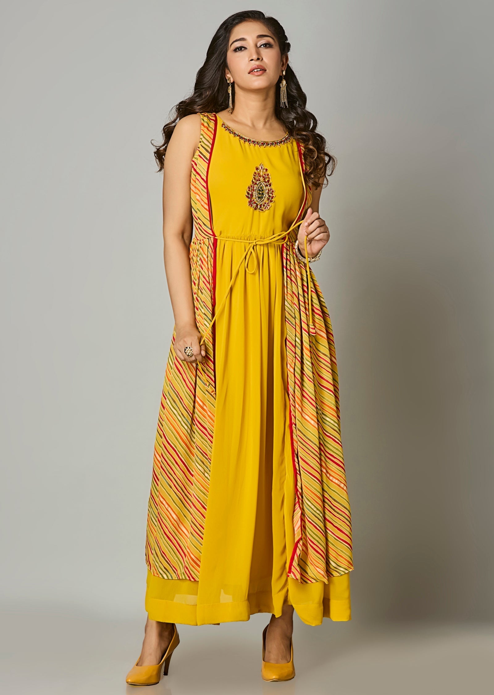 Yellow Georgette Long Dress