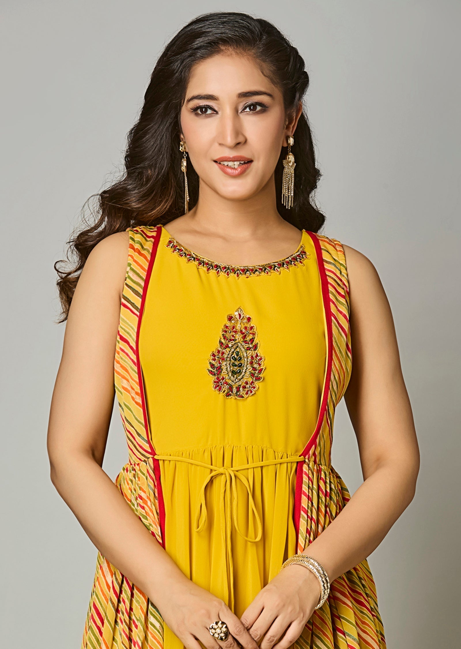 Yellow Georgette Long Dress