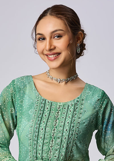 Light Green Chinnon Long Dress