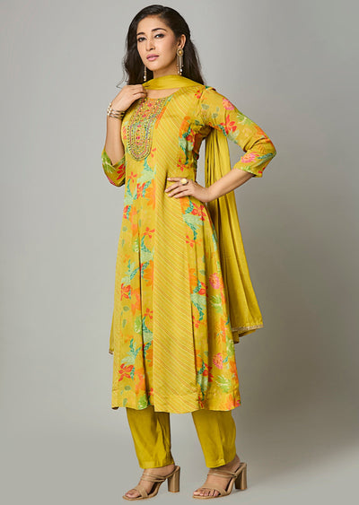 Variyali Green Chinnon Anarkali Suit