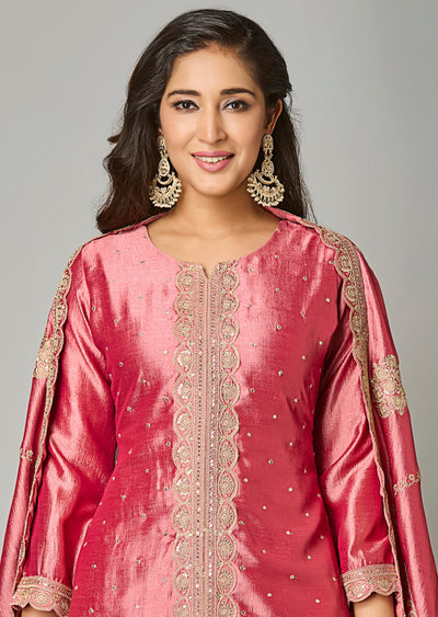 Onion Pink Silk Straight Cut Suit