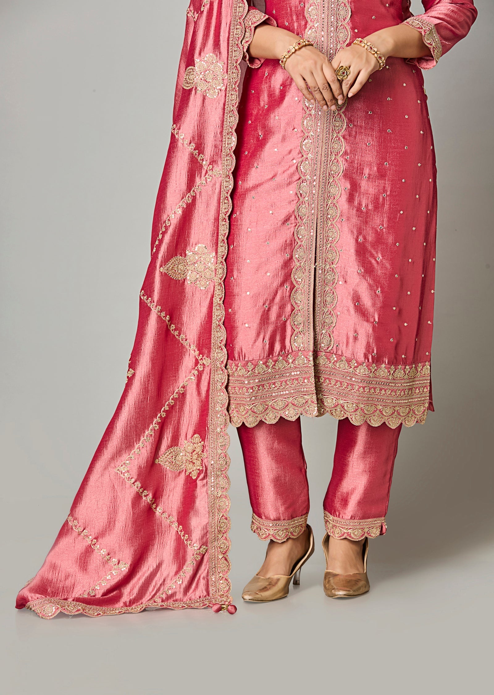 Onion Pink Silk Straight Cut Suit