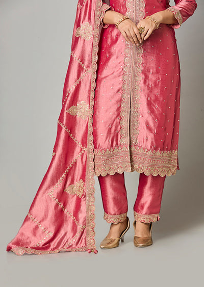 Onion Pink Silk Straight Cut Suit