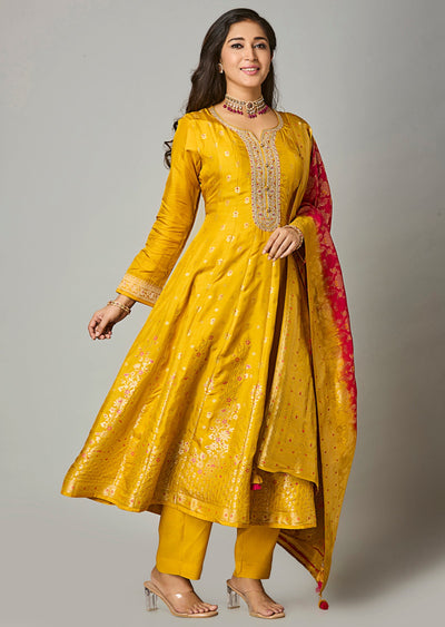 Yellow Silk Anarkali Suit
