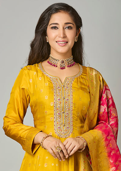 Yellow Silk Anarkali Suit
