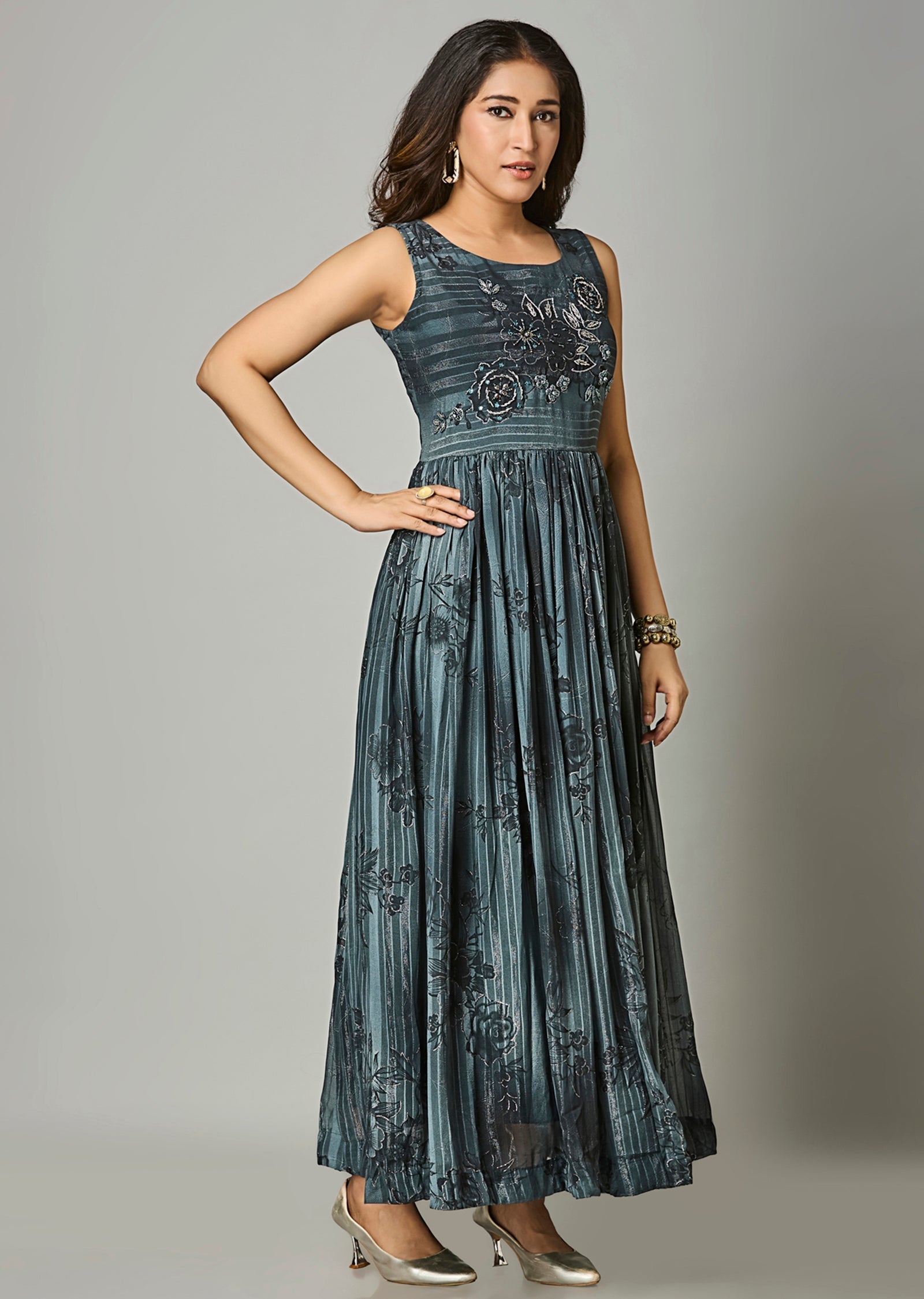 Dark Grey Chiffon Long Dress