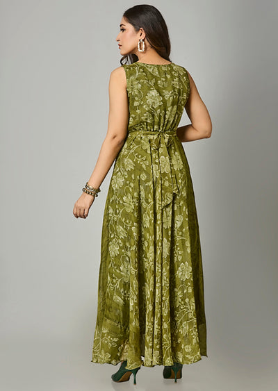 Mehendi Green Chiffon Long Dress