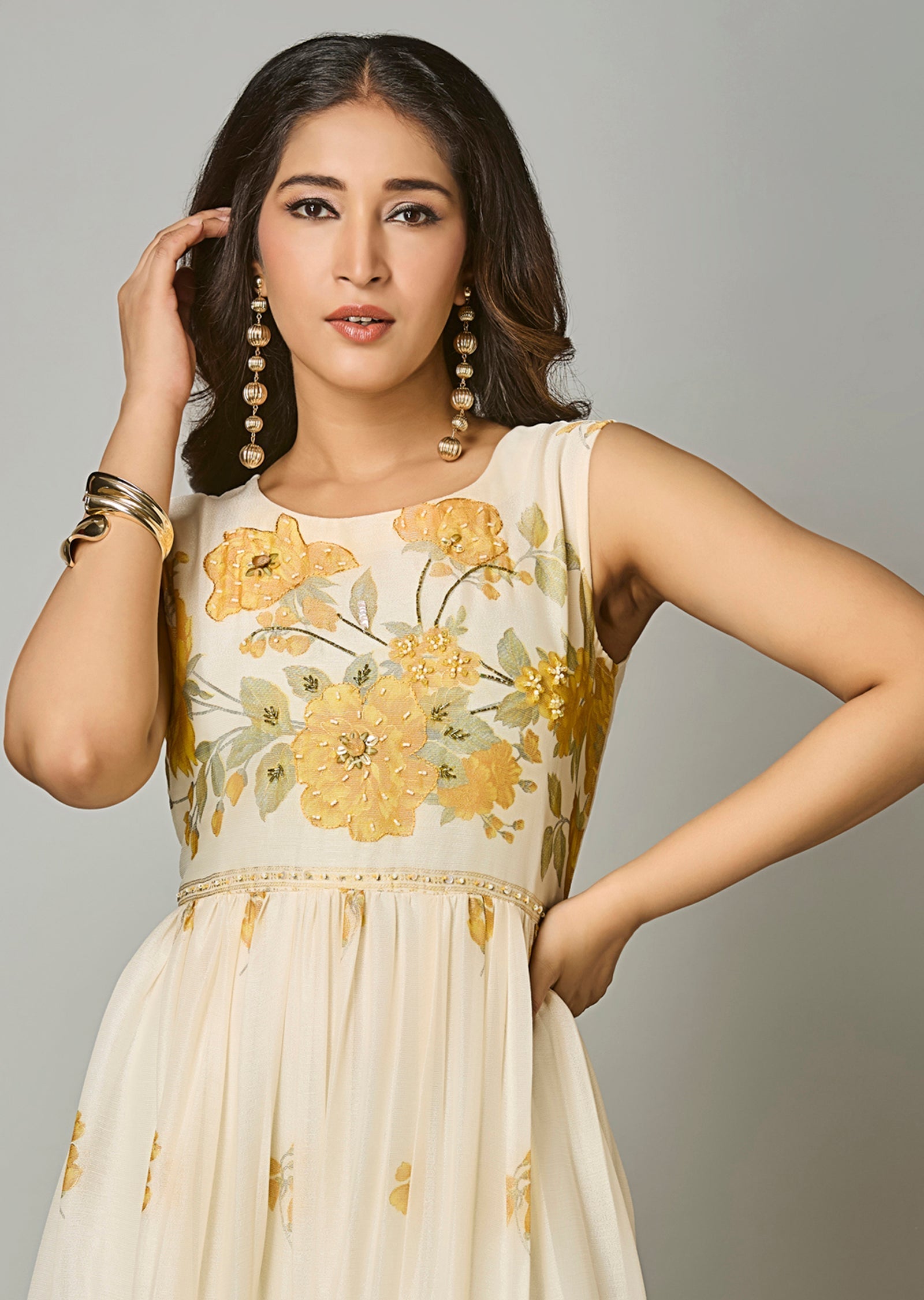 Biege Chiffon Long Dress