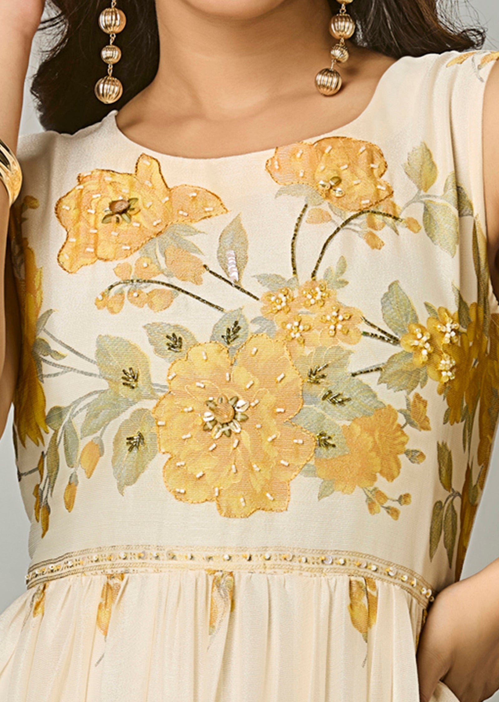 Biege Chiffon Long Dress