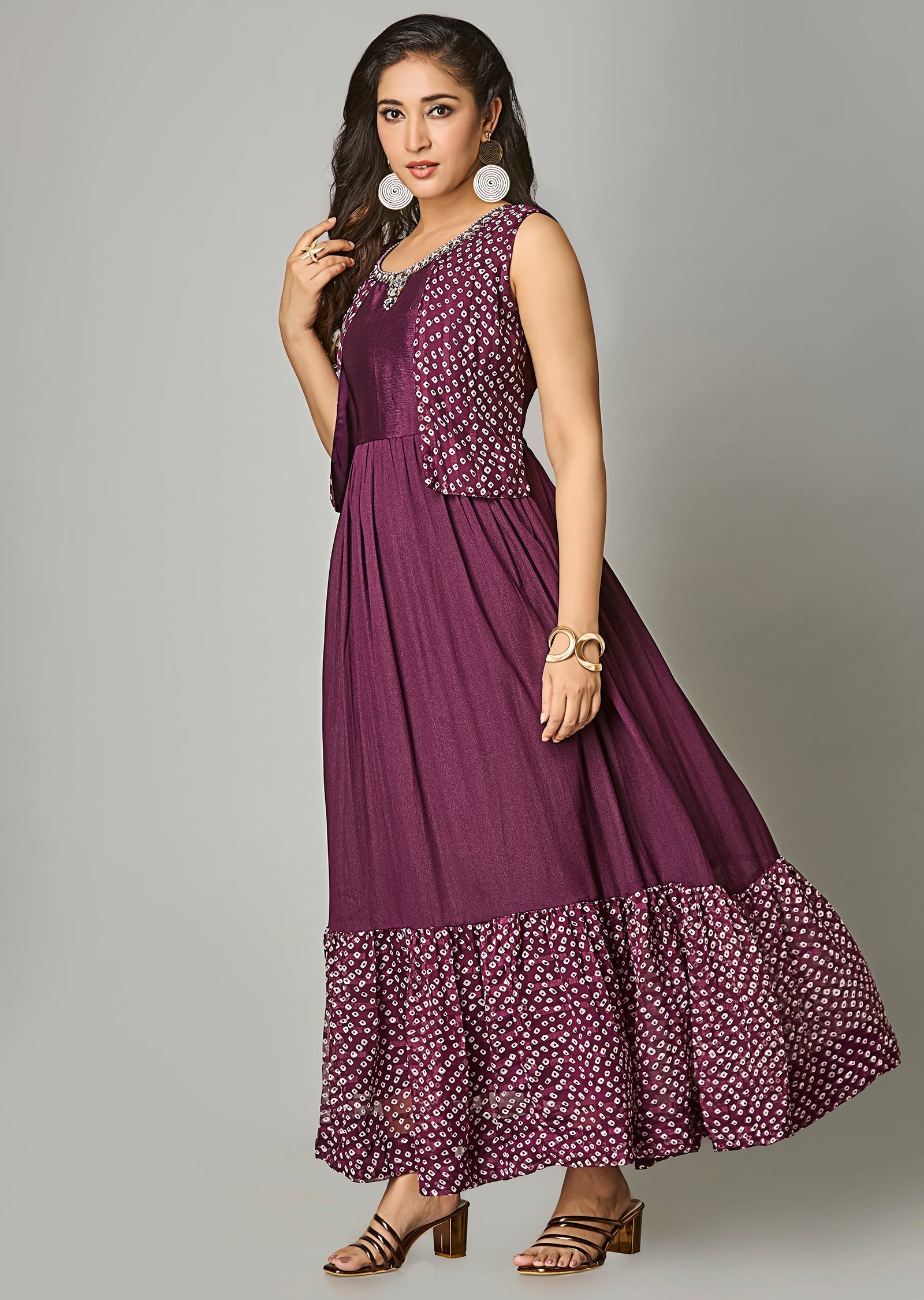 Wine Silk Long Dress