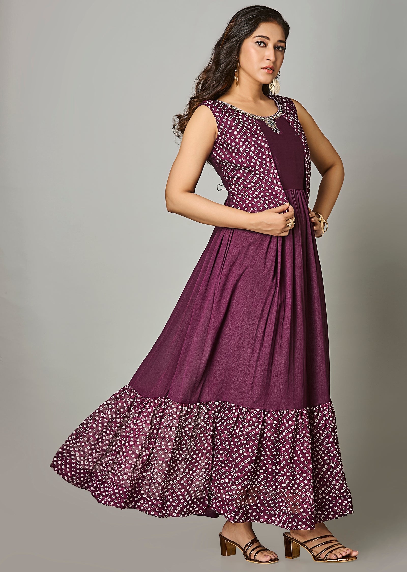 Wine Silk Long Dress