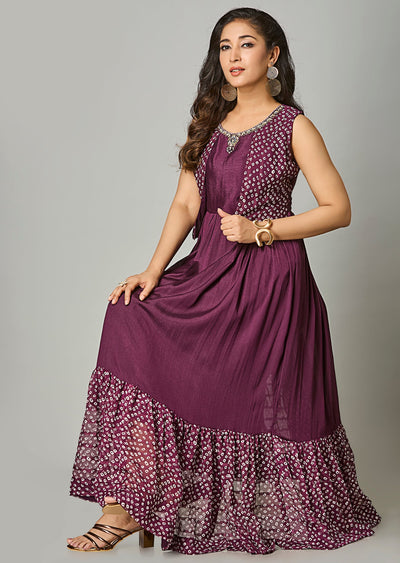 Wine Silk Long Dress