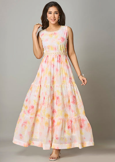 Off White Georgette Long Dress