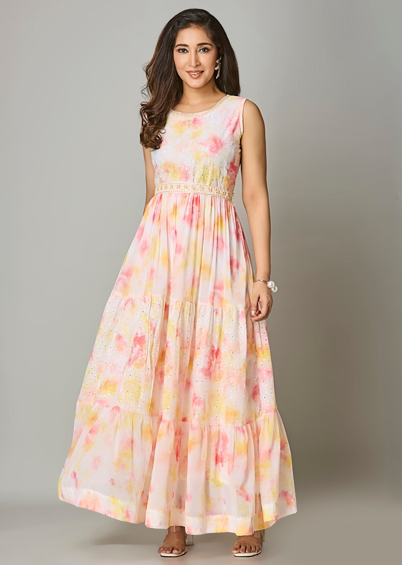 Off White Georgette Long Dress