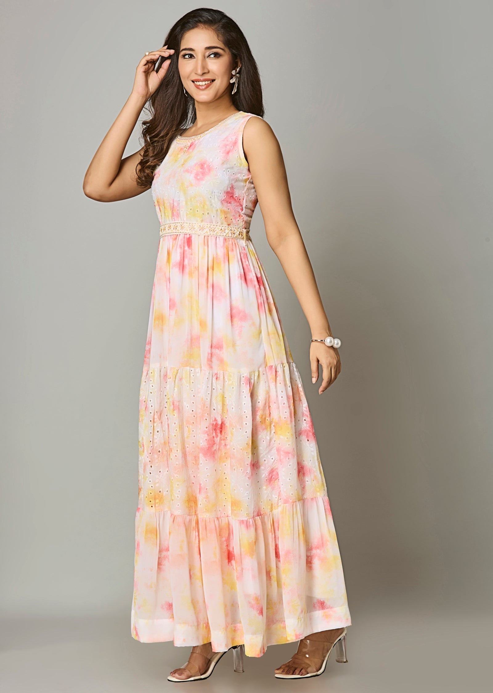 Off White Georgette Long Dress
