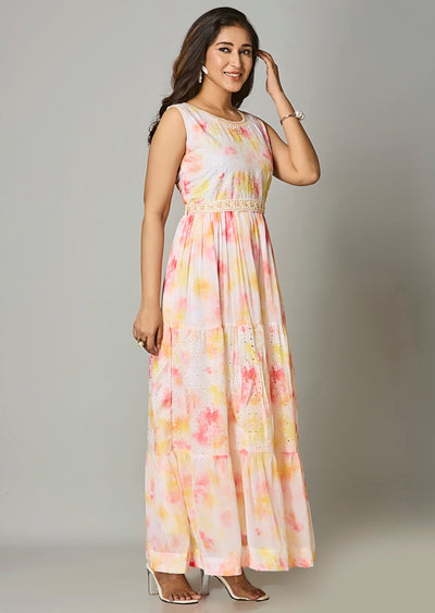 Off White Georgette Long Dress