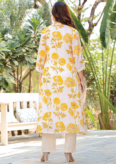 Yellow Cotton Straight Cut Kurti Set