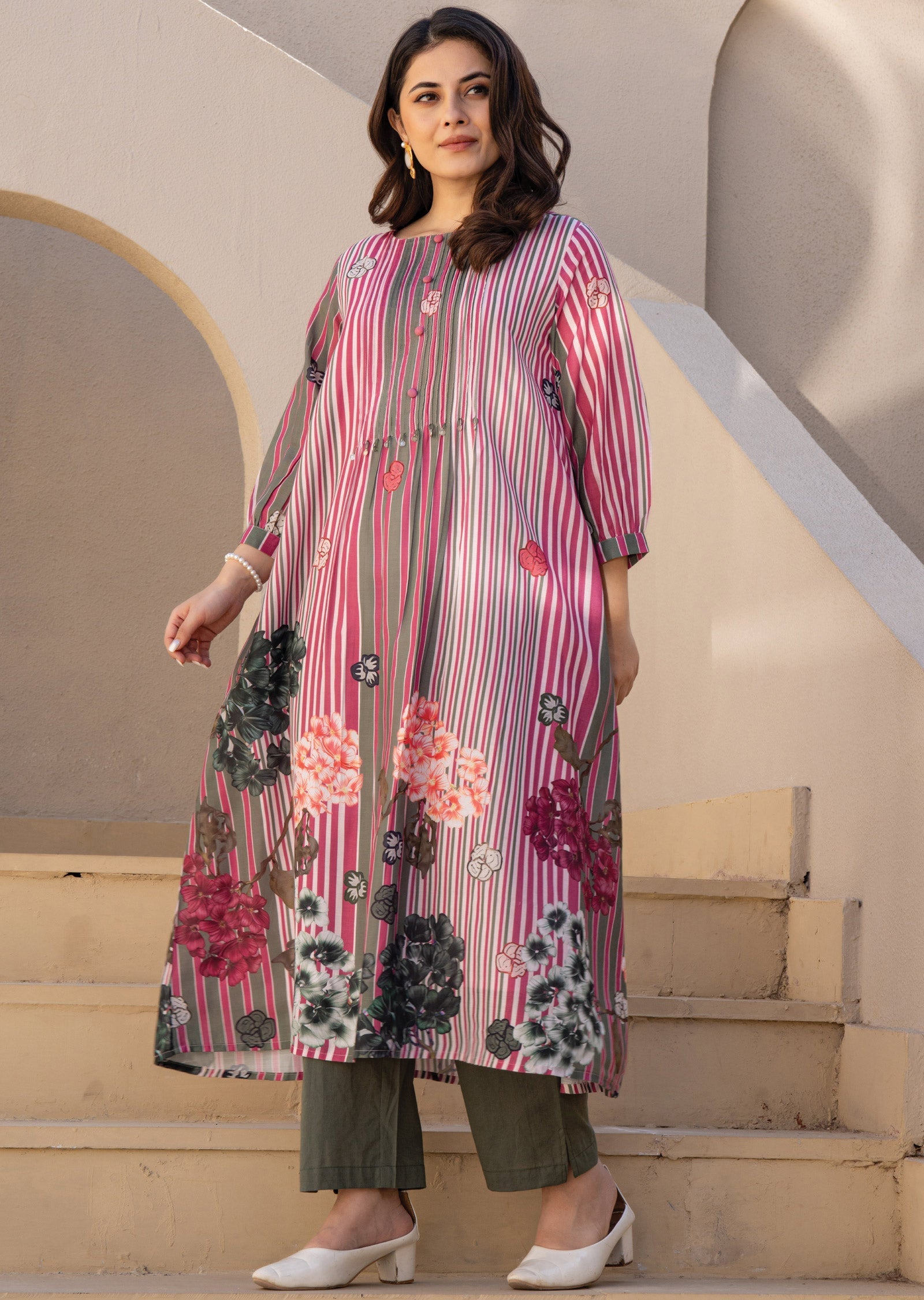 Mehndi Green Cotton Straight Cut Kurti Set