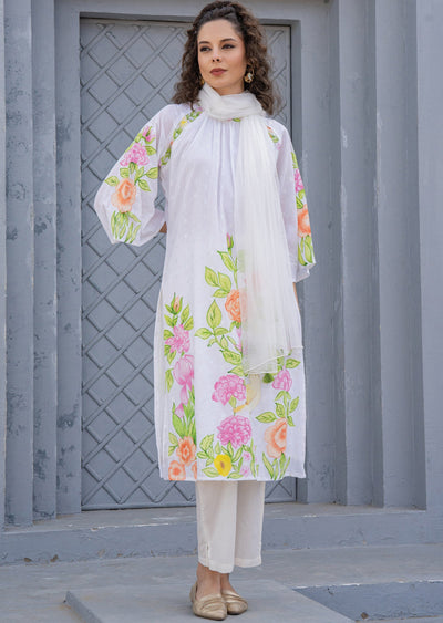 Off White Cotton Straight Cut Suit