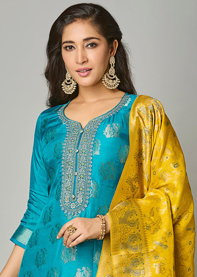 Rama Blue Silk Straight Cut Suit