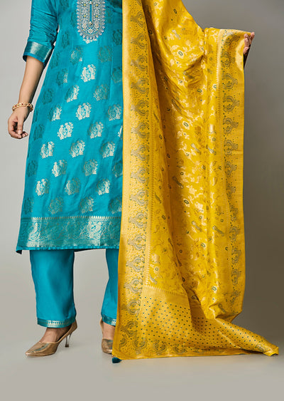 Rama Blue Silk Straight Cut Suit