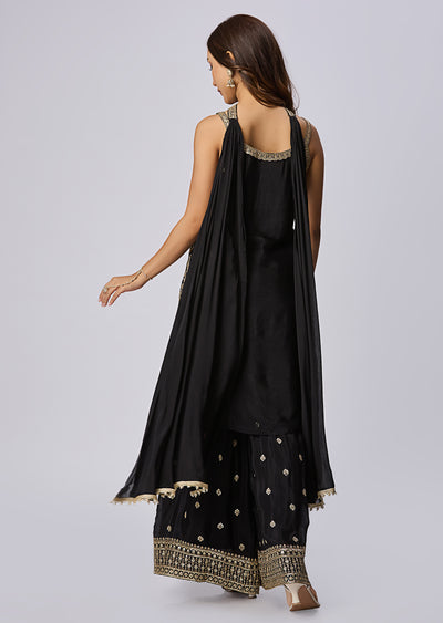 Black Silk Shararas Ghararas Set
