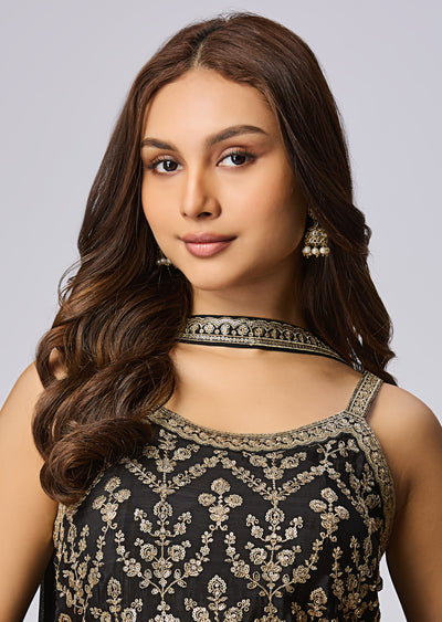 Black Silk Shararas Ghararas Set