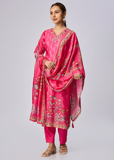 Rani Pink Dola Silk Straight Cut Suit