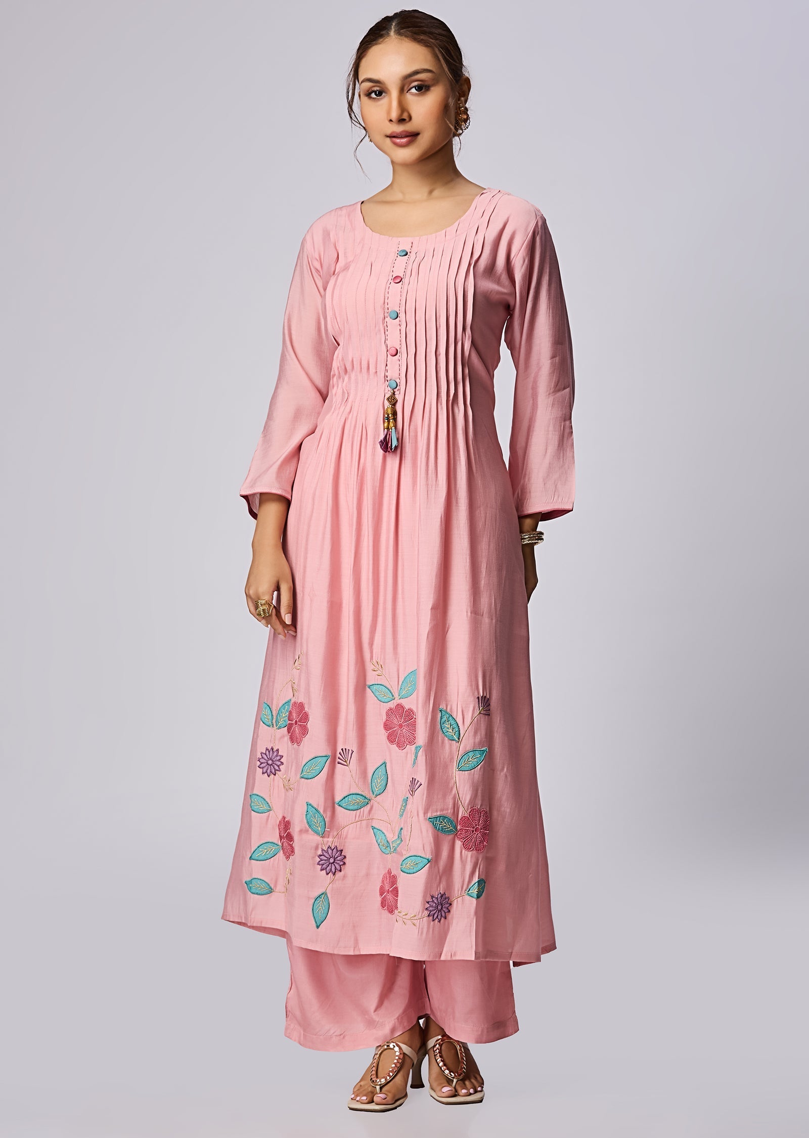 Pink Mul Chanderi Straight Cut Suit