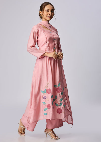 Pink Mul Chanderi Straight Cut Suit