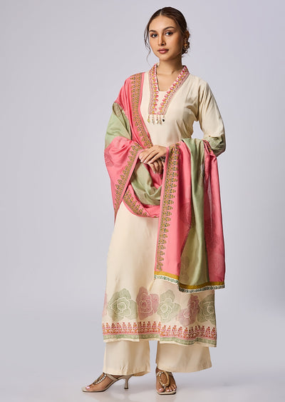 Cream Russian Silk Anarkali Suit