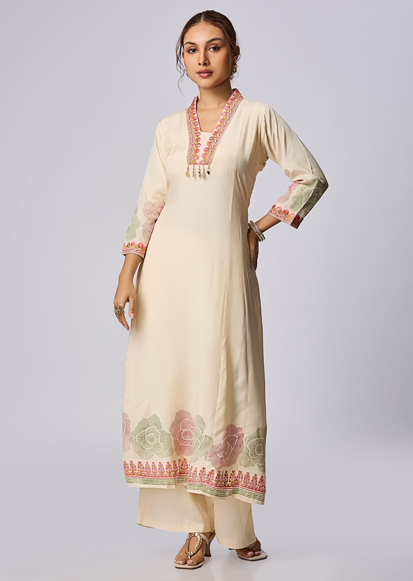 Cream Russian Silk Anarkali Suit