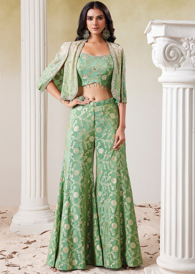 Green Tissue Indo western Set