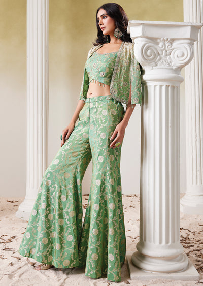 Green Tissue Indo western Set