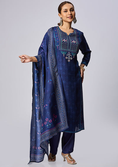 Navy Blue Modal Straight Cut Suit