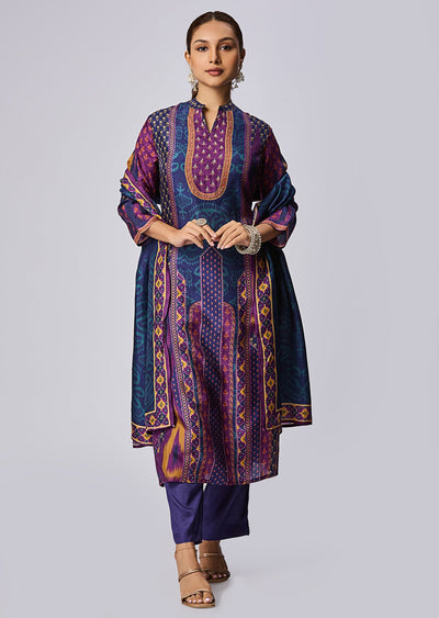 Navy Blue Dola Silk Straight Cut Suit