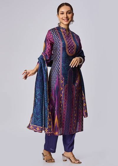 Navy Blue Dola Silk Straight Cut Suit