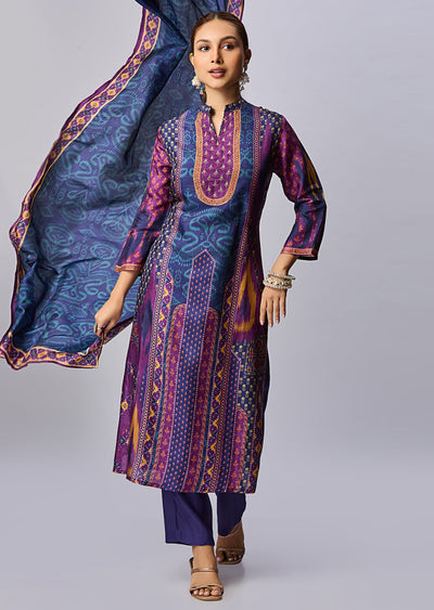 Navy Blue Dola Silk Straight Cut Suit
