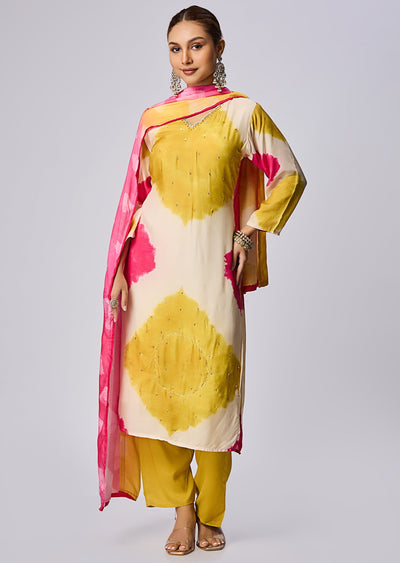 Yellow Dola Silk Straight Cut Suit