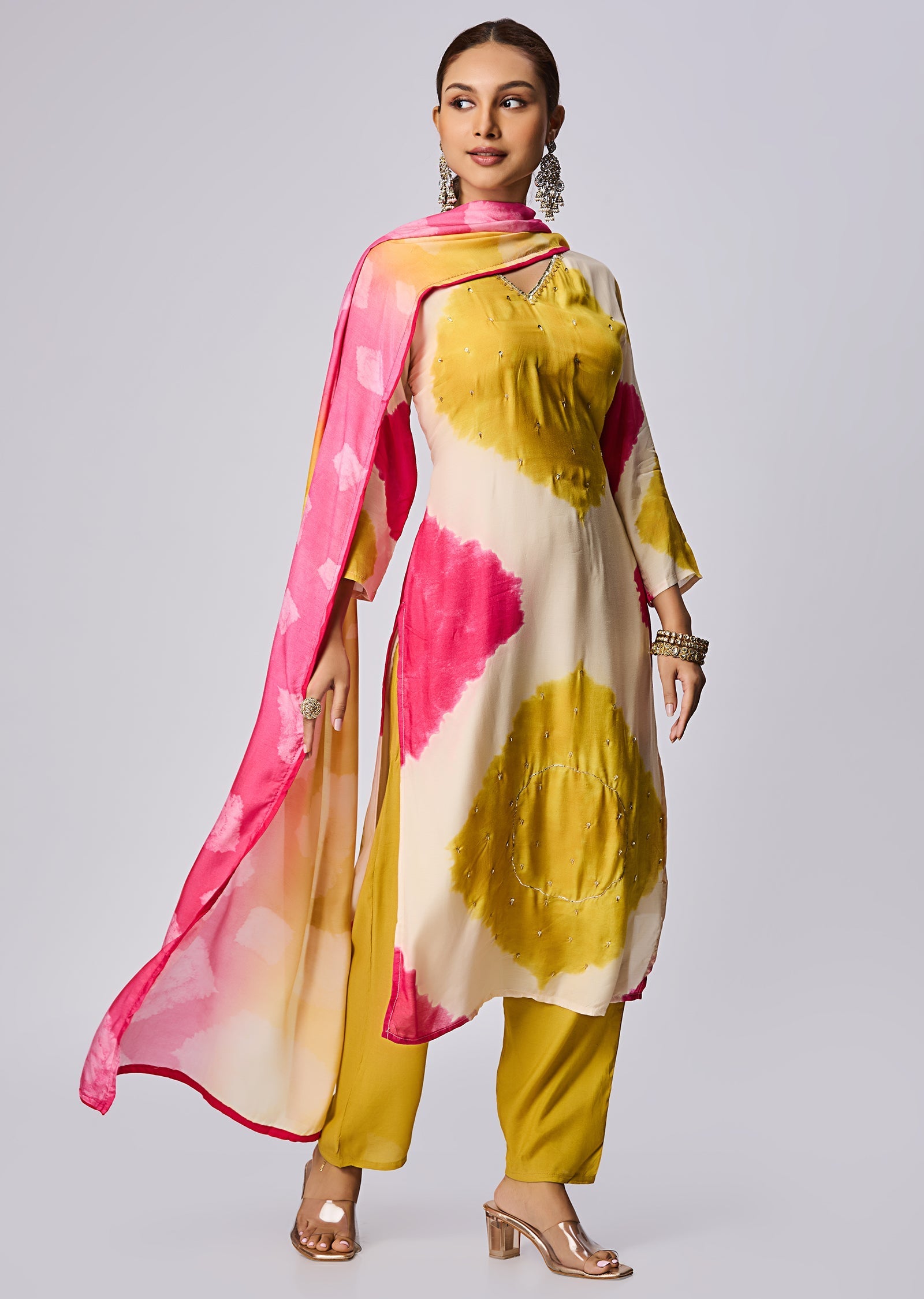 Yellow Dola Silk Straight Cut Suit
