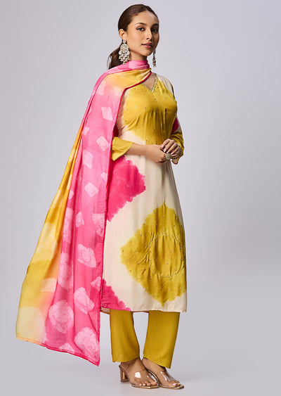 Yellow Dola Silk Straight Cut Suit
