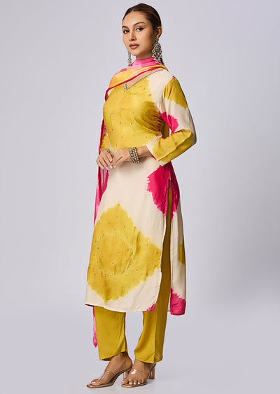 Yellow Dola Silk Straight Cut Suit