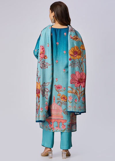 Dusty Blue Dola Silk Straight Cut Suit