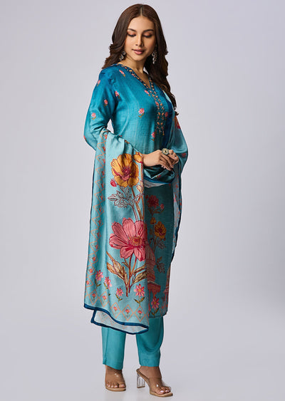Dusty Blue Dola Silk Straight Cut Suit